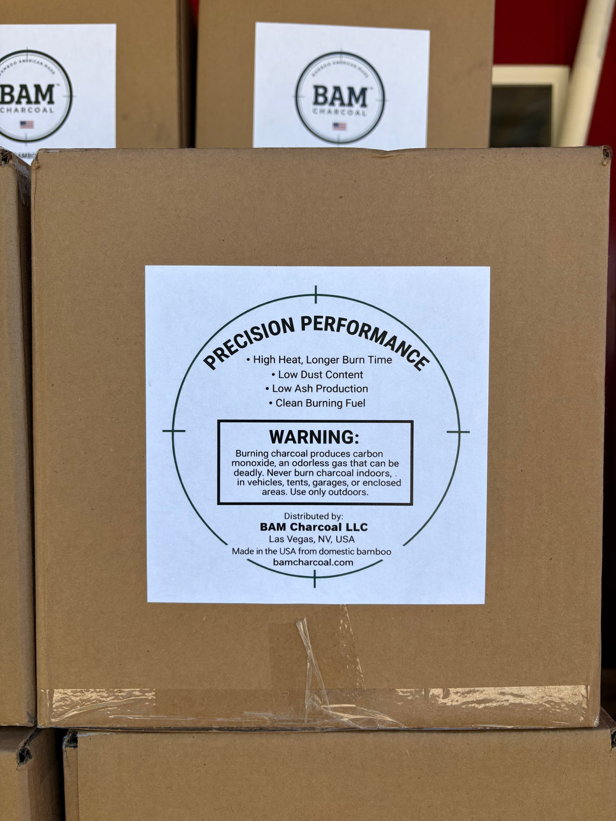 Back label of the BAM Charcoal 5 lb box